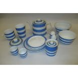 Box containing a quantity of Cornish blue and white pottery including teapot, bowls etc.
