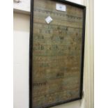 George III needlework alphabet and motto sampler, signed Hannah Wright, 1754, 14ins x 7.