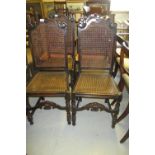 Set of four early 20th Century beechwood side chairs in Carolean style with cane backs and seats