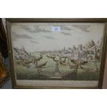 Antique hand coloured engraving ' Vue de Siam ' together with a group of three 18th Century