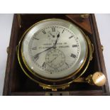 20th Century lacquered brass cased marine chronometer with 4in silvered dial having up,