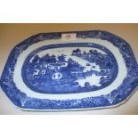 18th Century Chinese blue and white dish of irregular octagonal form