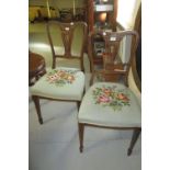 Pair of Edwardian mahogany marquetry inlaid side chairs