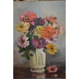 Oil on board, still life flowers, signed Oddie, oil on board, Highland scene with cattle,