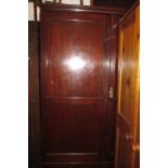 Early 20th Century mahogany wardrobe having moulded cornice above two panelled doors and single