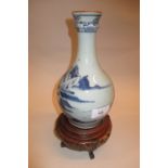 Chinese blue and white bottle vase painted with buildings in a landscape, 8.