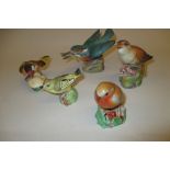 Group of five Royal Worcester porcelain figures of birds