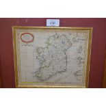 Small framed antique hand coloured map of Ireland together with a maple framed Kronheim print of a