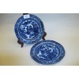 Pair of early 19th Century blue transfer printed Willow pattern side plates