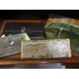 Ladies green lizard skin vintage handbag, two snakeskin clutch bags,