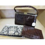 Ladies crocodile skin handbag with label for Sir John Bennett, New Bond Street,