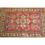 Small modern Turkish mat with medallion design on red ground