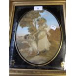 Late 18th or early 19th Century Berlin silk work picture of a mother and child in a landscape in an