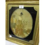 Late 18th Century oval mounted silk work picture of a lady harvester,