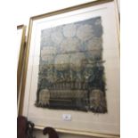 Framed fragment of antique tapestry together with two others similar