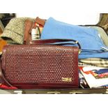 Suitcase containing a collection of various vintage scarves, shoes, clothes etc.