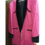 Two teddy boy drape jackets in pink and black and black and red