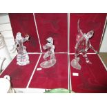 Three large Swarovski crystal figures of harlequin and dancers on original display bases