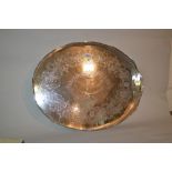 Large Edwardian silver oval galleried tray,