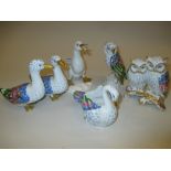 Five various Portuguese figures of birds,