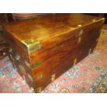 Large mid 19th Century Chinese camphor wood military trunk having brass corners and heavy brass end