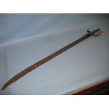 Antique steel tulwar type sabre with steel grip and touch marks to blade,