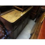 Victorian oak secretaire side cabinet with fitted drawer above a pair of panelled doors on a plinth