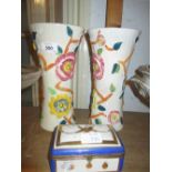 Pair of Arthur Wood floral relief moulded pottery vases together with a rectangular porcelain box