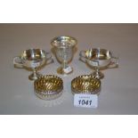 Pair of miniature silver two handled pedestal trophy cups, Birmingham 1923,