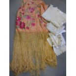 Silk embroidered shawl and a quantity of crochet table linen etc