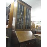 Edwardian mahogany chequer line inlaid bureau bookcase,