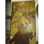 Late 19th or early 20th Century Austrian terracotta wall plaque depicting a girl grape harvester,