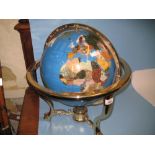 20th Century gilt metal table globe inset with hardstones