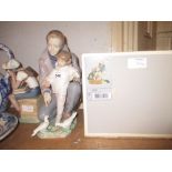 Large boxed Lladro figure group, ' Feeding Doves ',