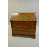 Fine quality George III satinwood bureau, all-over painted with floral and neo-classical decoration,