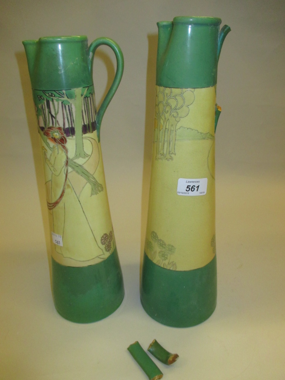 Pair of late 19th or early 20th Century Continental pottery jug vases of Art Nouveau design