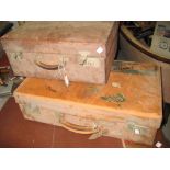 Early 20th Century brown leather suitcase with various remnants of labels together with a brown