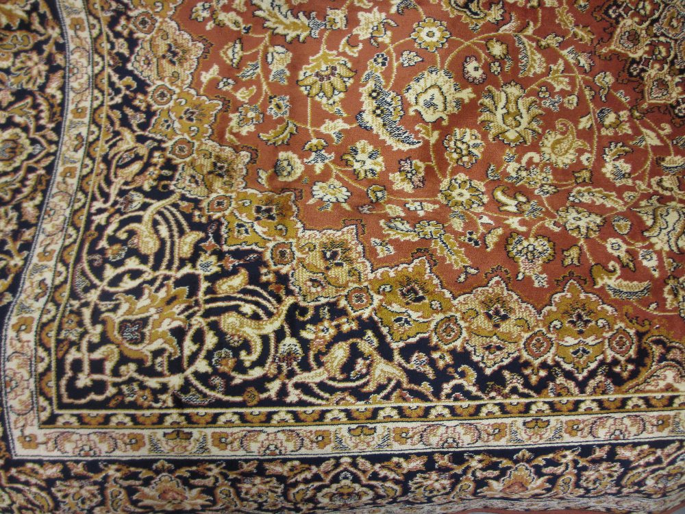 Modern tan ground Kashan pattern machine made carpet, 2.3m x 1.