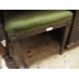 Edwardian mahogany square stool having carved and reeded square tapering supports with spade feet