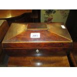 Early 19th Century yew wood veneered sarcophagus shaped tea caddy with ring handles (a/f,