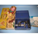 Pelham puppet and a student microscope