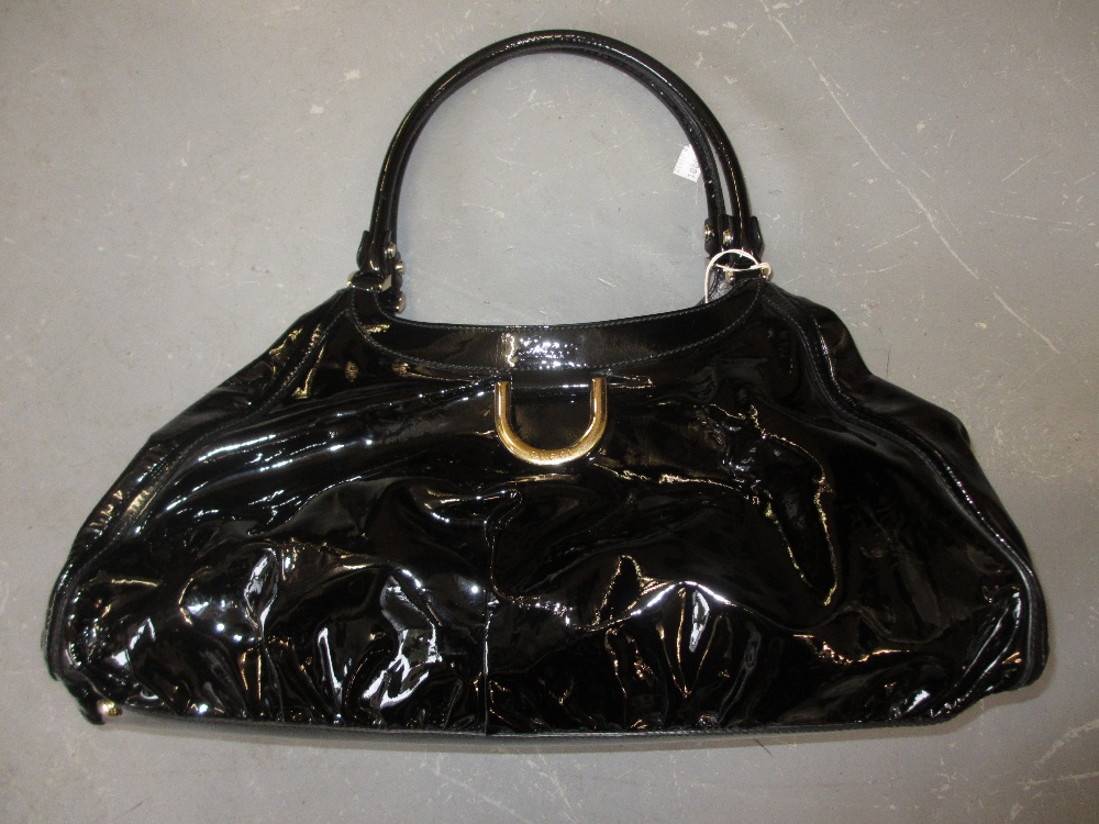 Gucci black patent leather handbag