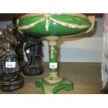 Eichwald pottery pedestal tazza decorated with floral garlands on a green ground