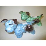 Two Sylvac figures of dogs in blue and green