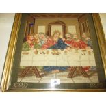 19th Century needlework picture ' The Last Supper ' signed with initials E.M.D.