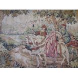 20th Century machine woven tapestry depicting figures in a medieval setting,