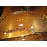 Edwardian kidney shaped floral inlaid two handled tray