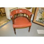 Victorian walnut and leather upholstered desk chair,