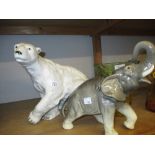 Royal Dux figure of a polar bear and a large Goebel figure of an elephant