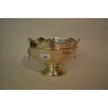 Large Birmingham silver circular pedestal rose bowl having lion mask handles